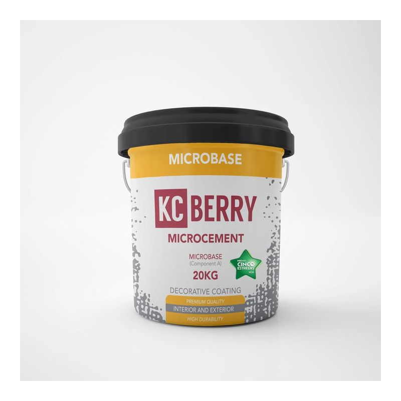 KCberry Microcement Base — fibre-reinforced grey base coat in a 20 kg bucket